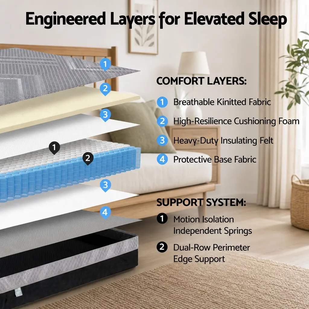 Double Mattress 26cm Firm Pocket Spring Grey