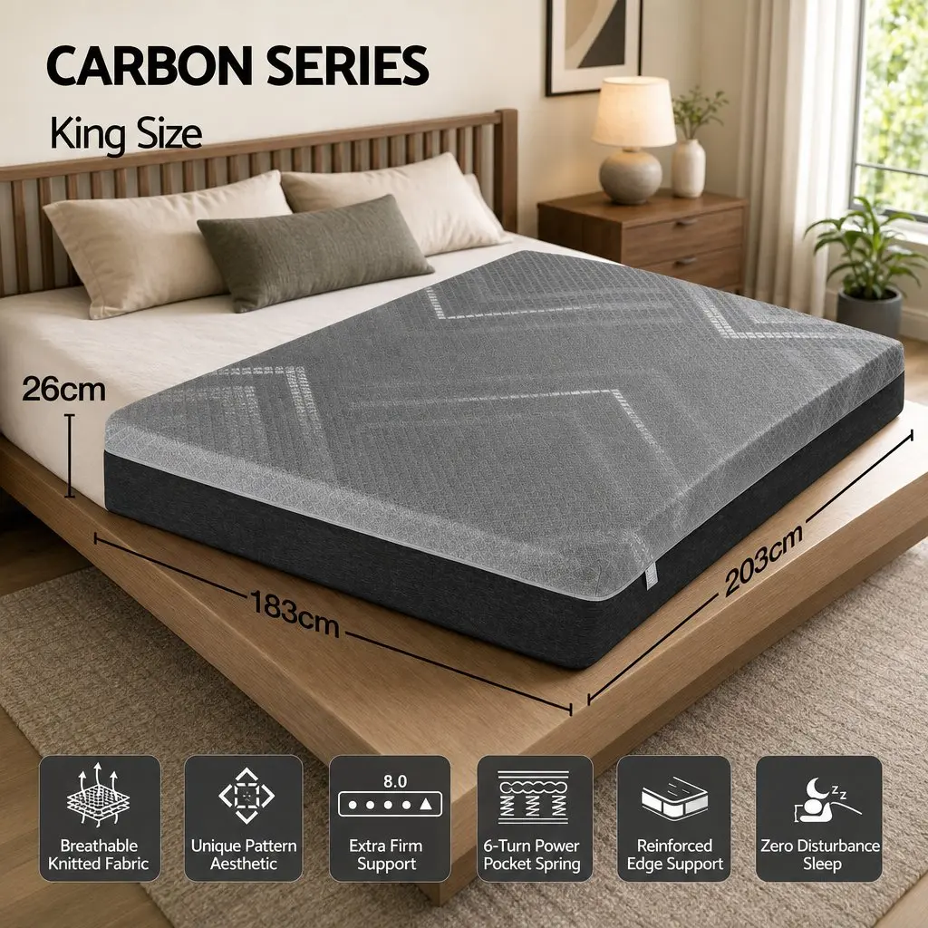 King Size Mattress Pocket Spring 26cm Firm Dark Grey