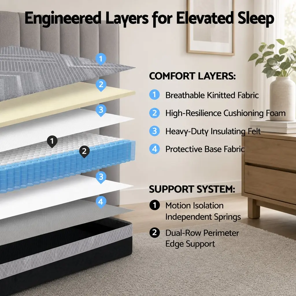 Queen Mattress Pocket Spring 26cm Firm Dual Edge Support Dark Grey