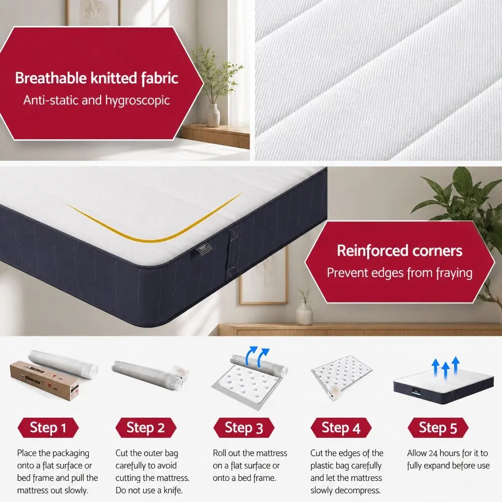 Double Mattress Pocket Spring 20cm Firm Support White Grey