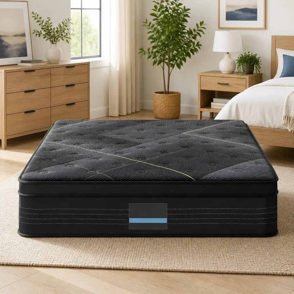 King Size Mattress Hybrid Pocket Spring Bamboo Charcoal Foam 35cm Euro Top Black
