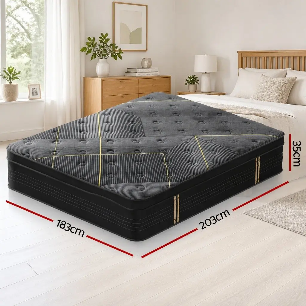 King Size Mattress Hybrid Pocket Spring Bamboo Charcoal Foam 35cm Euro Top Black