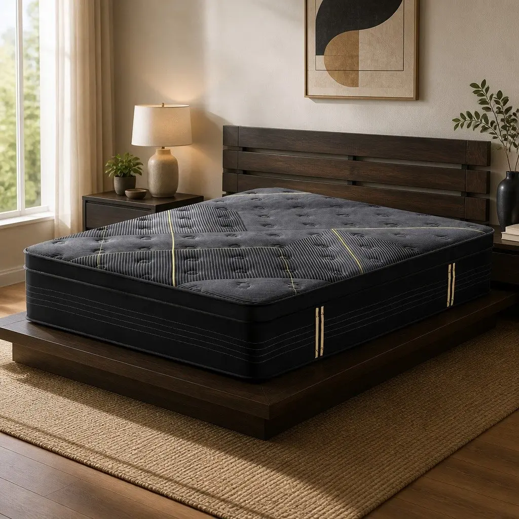 King Size Mattress Hybrid Pocket Spring Bamboo Charcoal Foam 35cm Euro Top Black