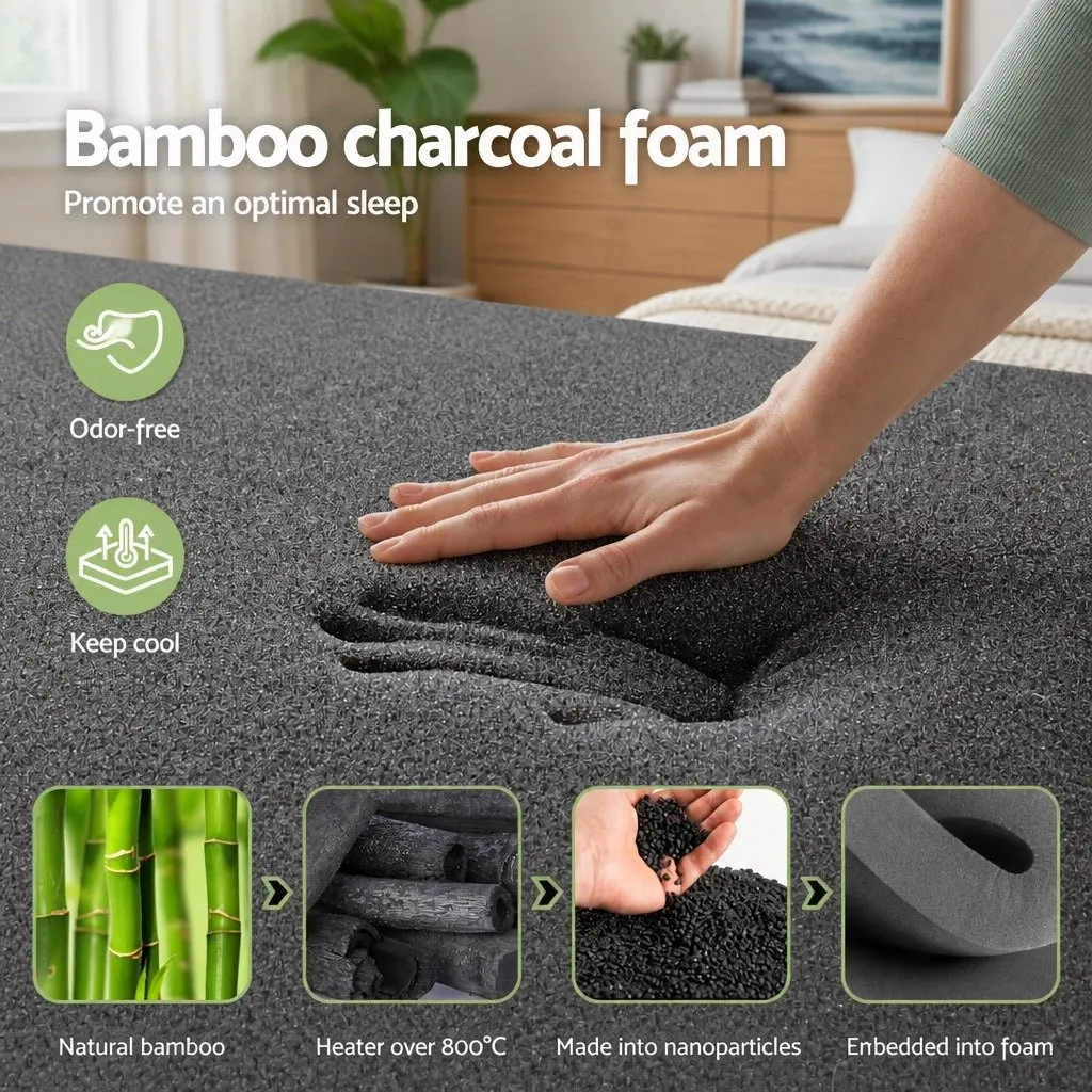 King Size Mattress Hybrid Pocket Spring Bamboo Charcoal Foam 35cm Euro Top Black