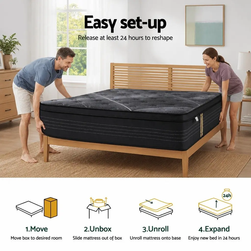 King Size Mattress Hybrid Pocket Spring Bamboo Charcoal Foam 35cm Euro Top Black