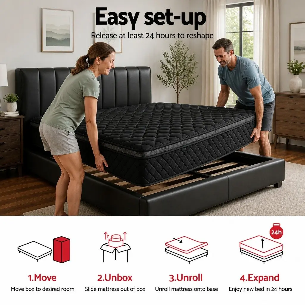 King Size Mattress Black 34cm Euro Top Medium Firm 5-Zone Pocket Spring