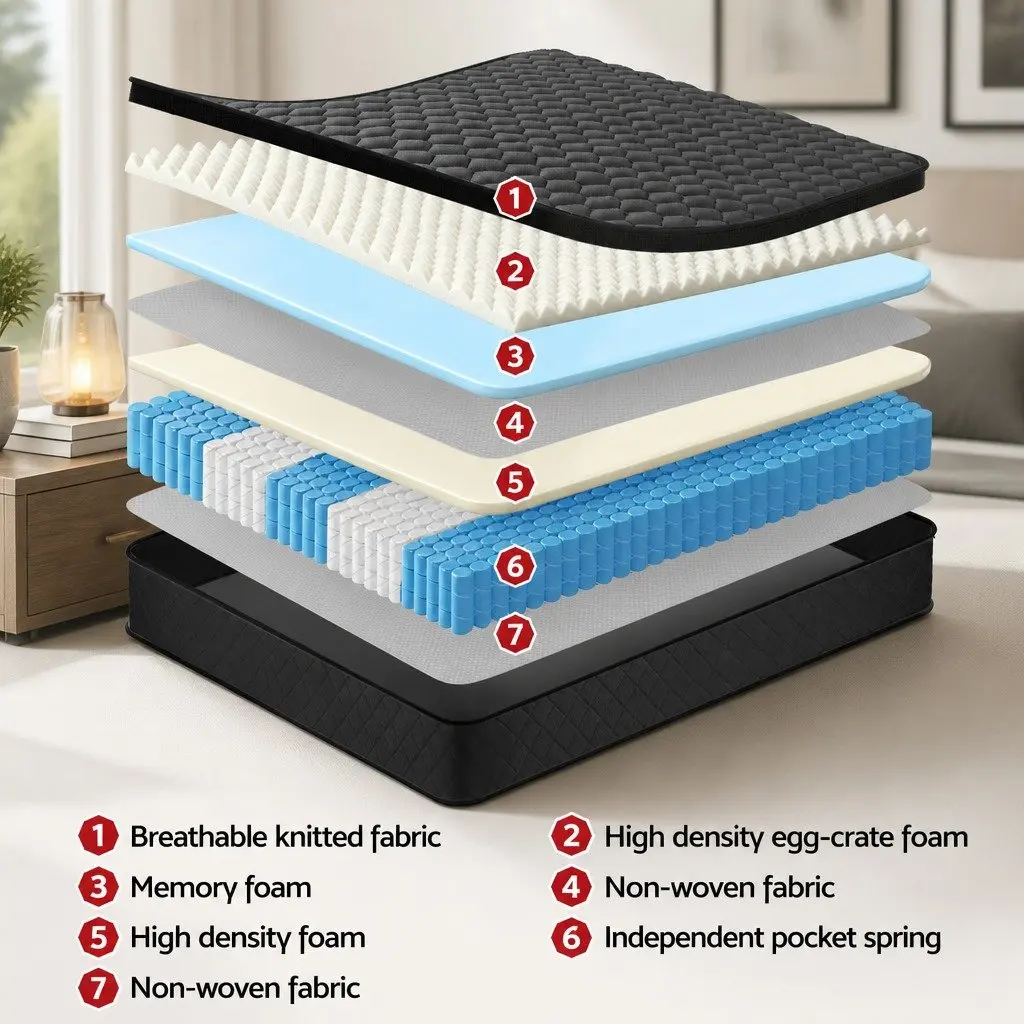 King Size Mattress Black 34cm Euro Top Medium Firm 5-Zone Pocket Spring