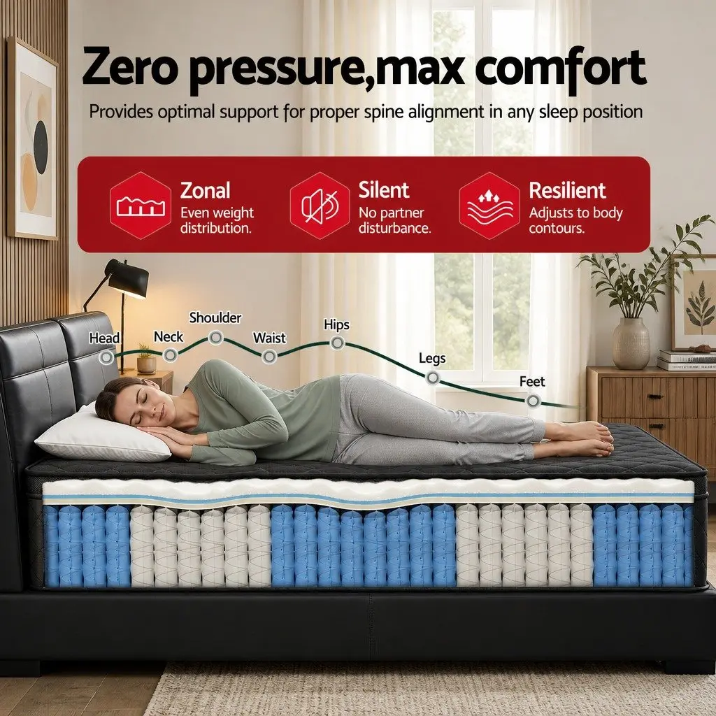 King Size Mattress Black 34cm Euro Top Medium Firm 5-Zone Pocket Spring