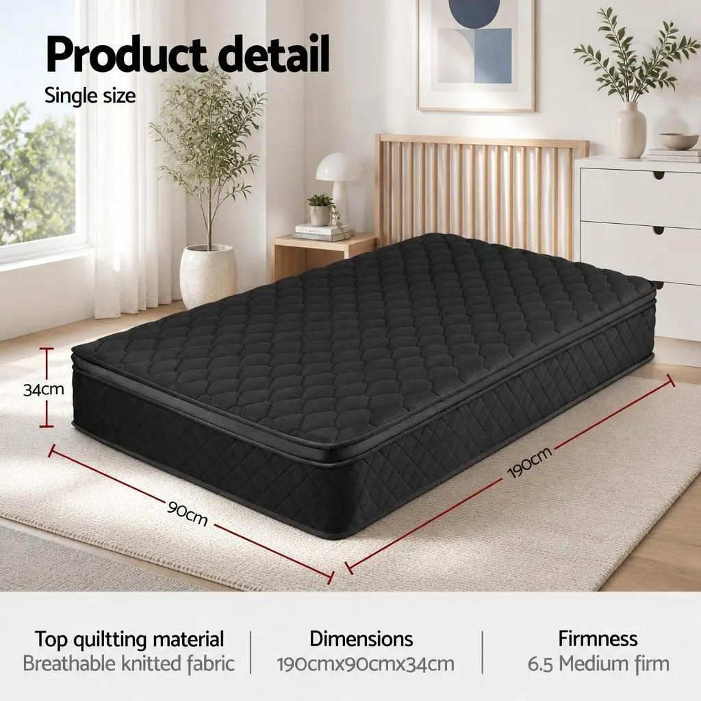 34cm Thick Euro Top Single Mattress with 5-Zone Support
