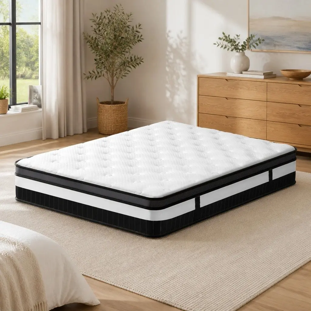 King Size Mattress White 30cm Medium Firm Support Euro Top Pocket Spring