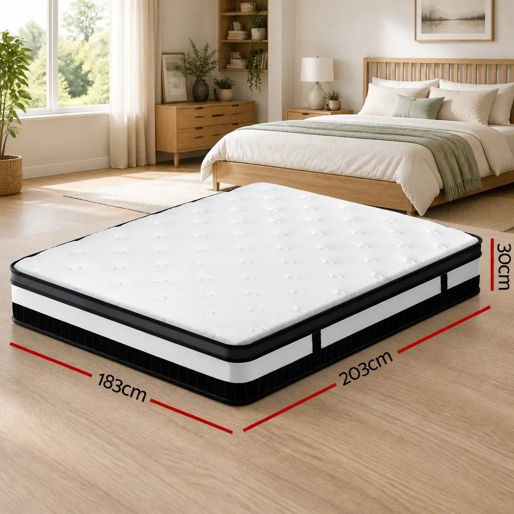 King Size Mattress White 30cm Medium Firm Support Euro Top Pocket Spring
