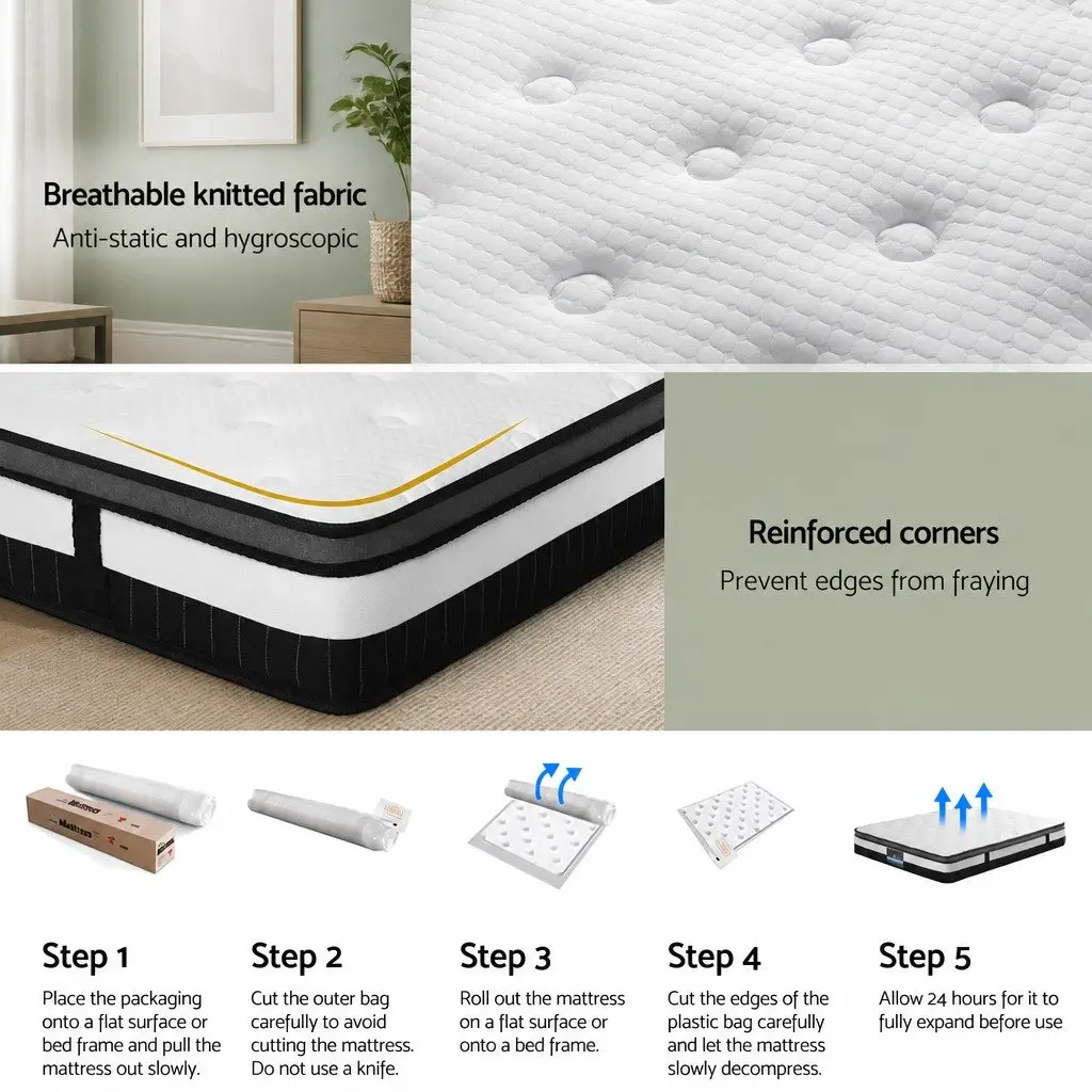 King Size Mattress White 30cm Medium Firm Support Euro Top Pocket Spring