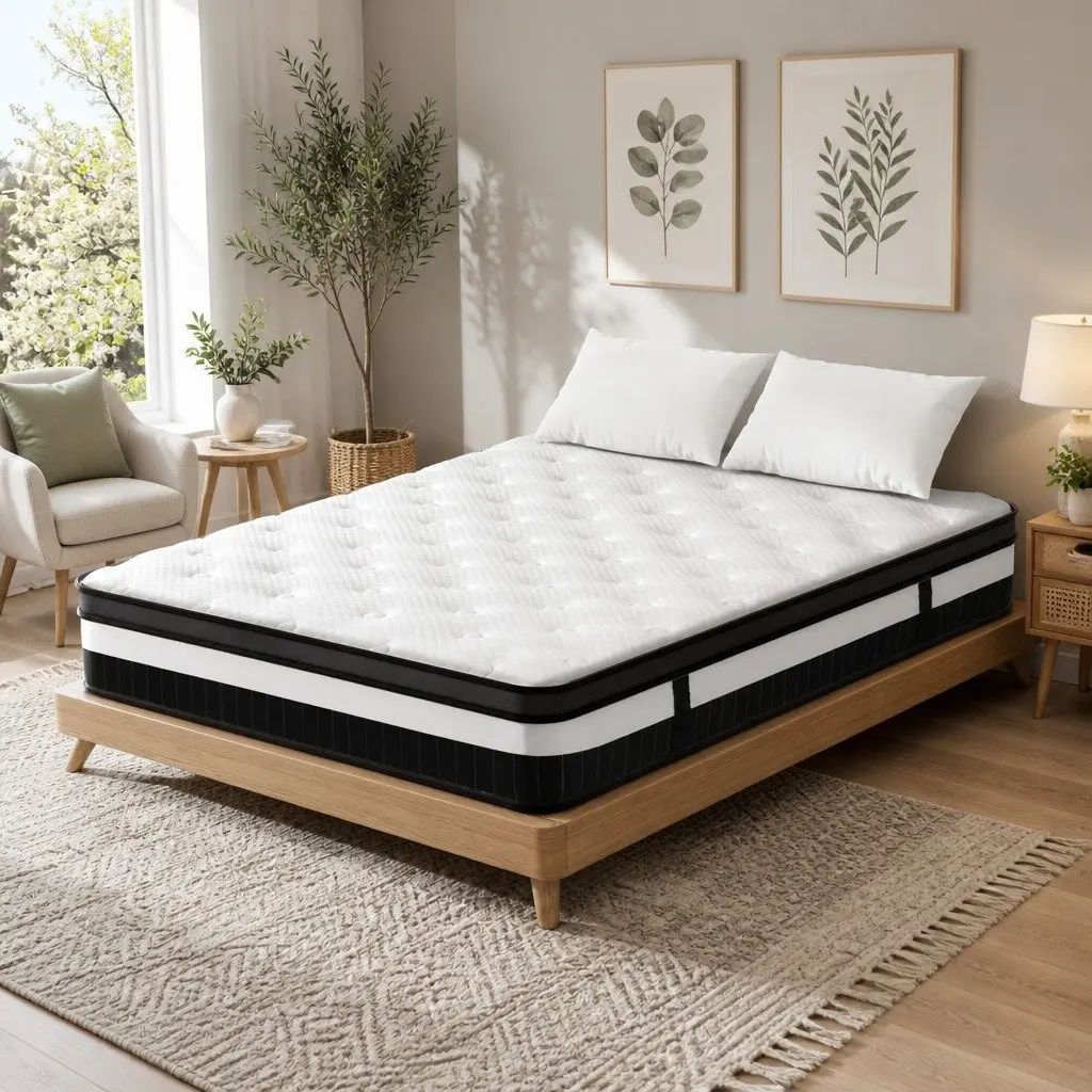 Queen Mattress Pocket Spring 30cm Medium Firm Euro Top White