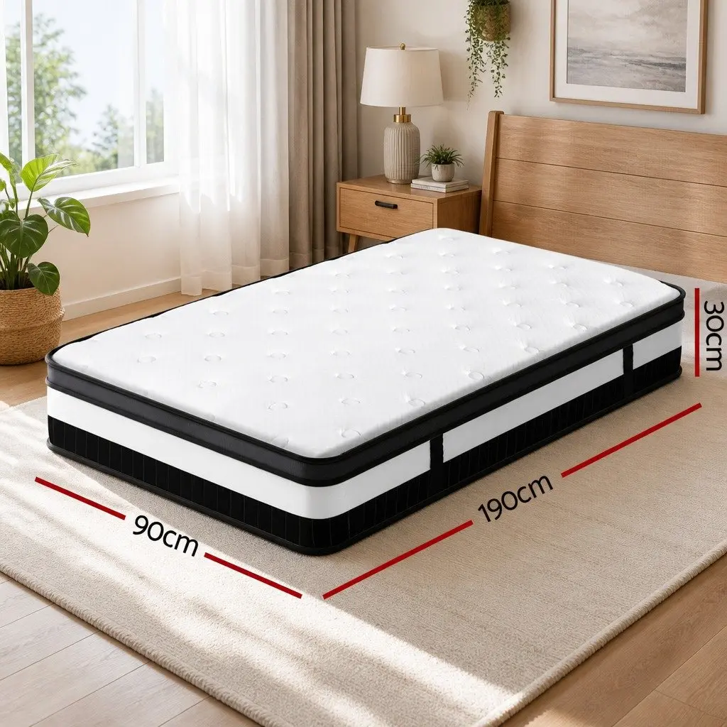 Single Mattress 30cm Medium-Firm White Euro Top Pocket Spring