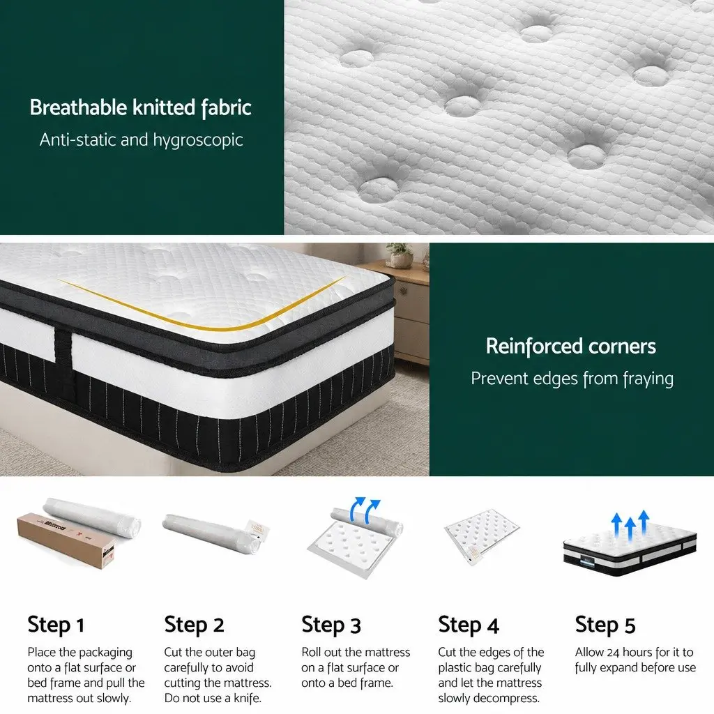 Single Mattress 30cm Medium-Firm White Euro Top Pocket Spring