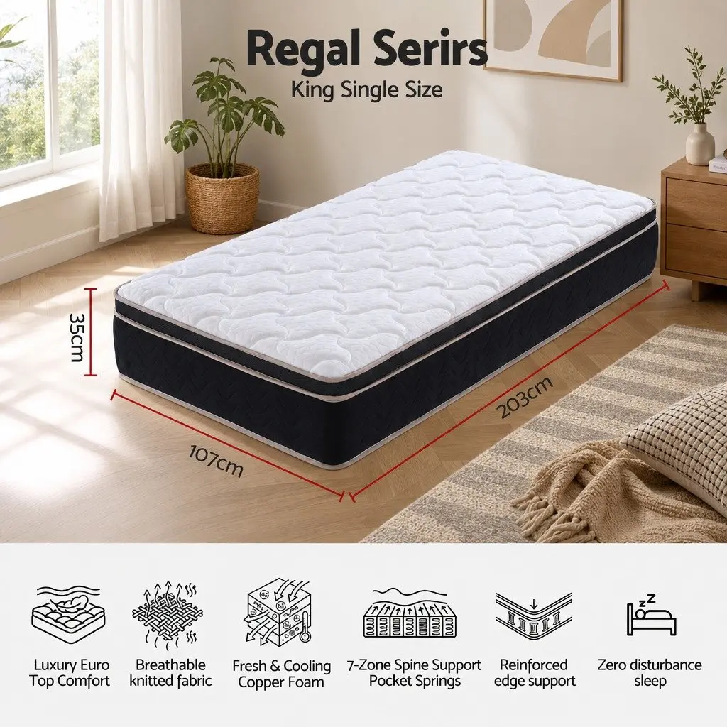 King Single Mattress Copper Memory Foam 35cm Firm Black or White