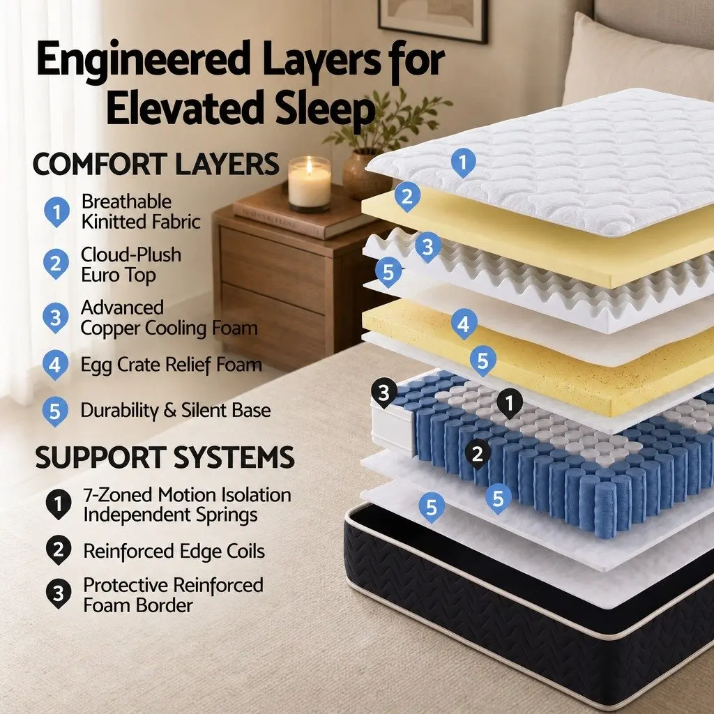 King Single Mattress Copper Memory Foam 35cm Firm Black or White