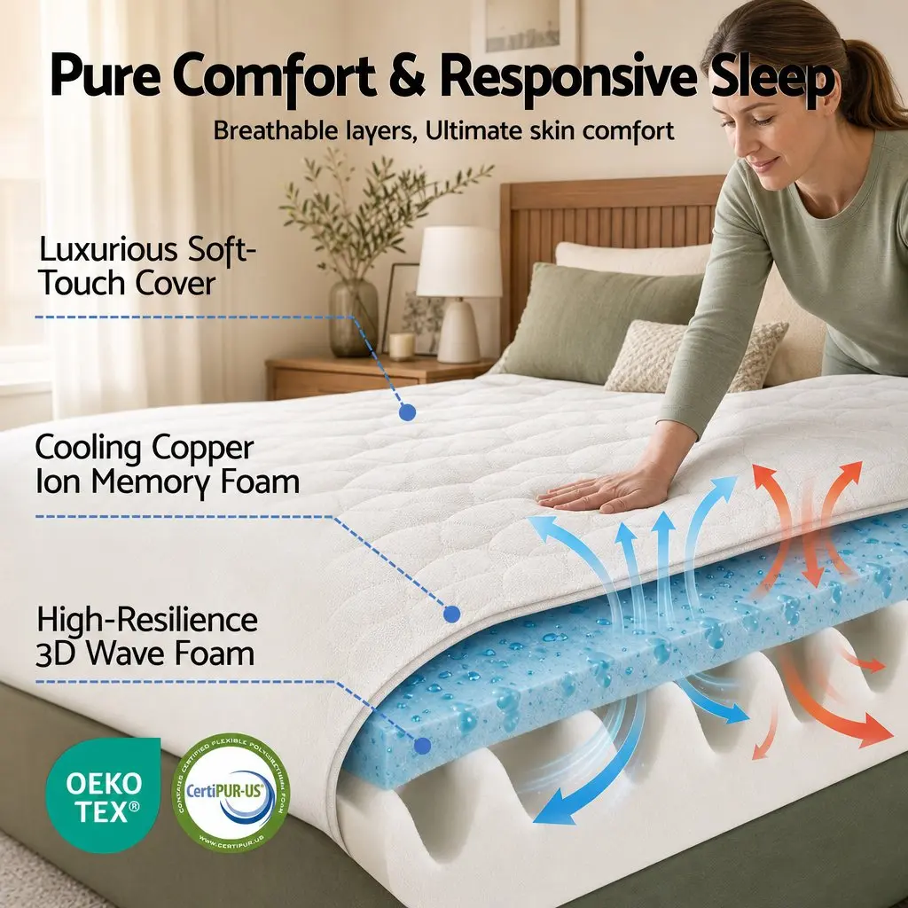 King Single Mattress Copper Memory Foam 35cm Firm Black or White