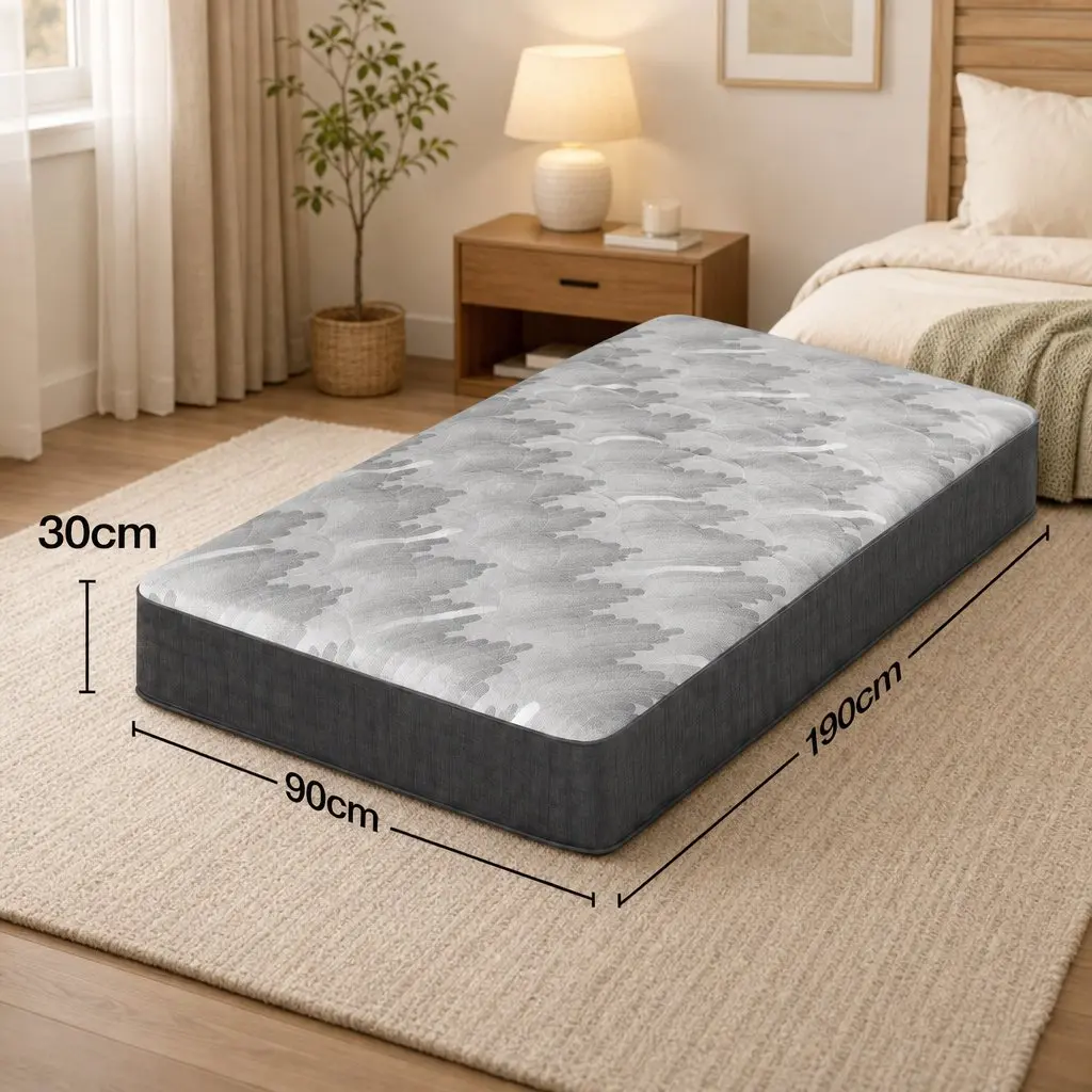 Single Mattress Pocket Spring 30cm Firm 5-Zone Support Breathable Fabric Grey