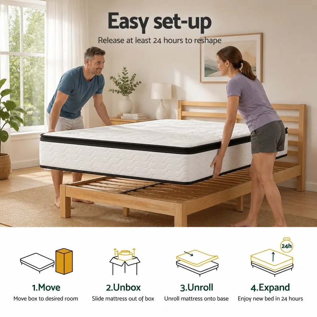 Double Mattress Pocket Spring 30cm Euro Top Medium Firm Foam White