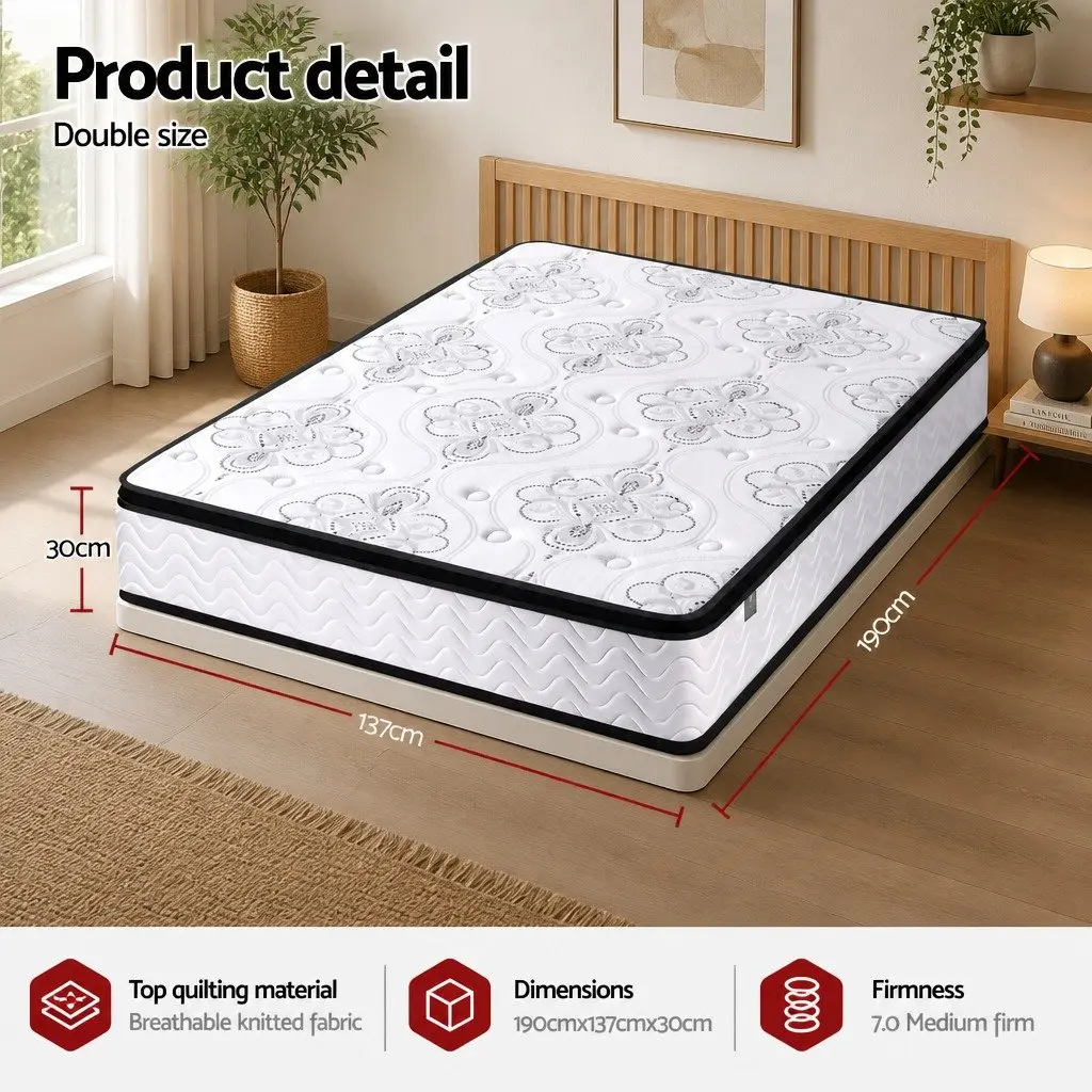 Double Mattress Pocket Spring 30cm Euro Top Medium Firm Foam White
