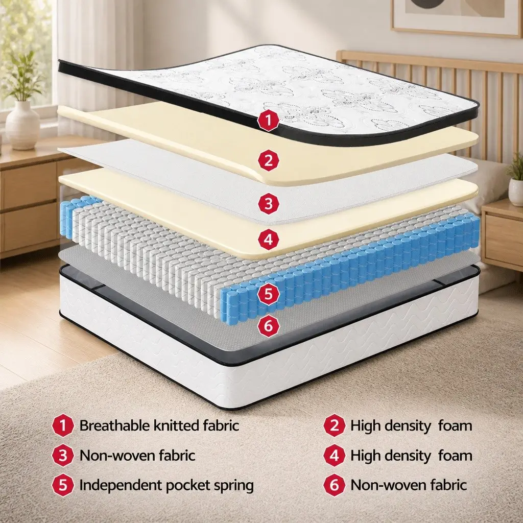 Double Mattress Pocket Spring 30cm Euro Top Medium Firm Foam White