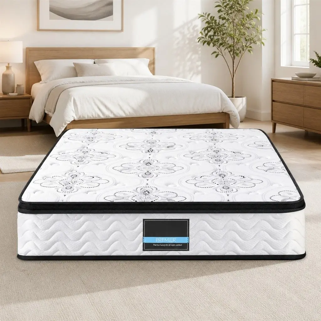 King Size Mattress Pocket Spring 30cm Medium Firm Foam White Euro Top