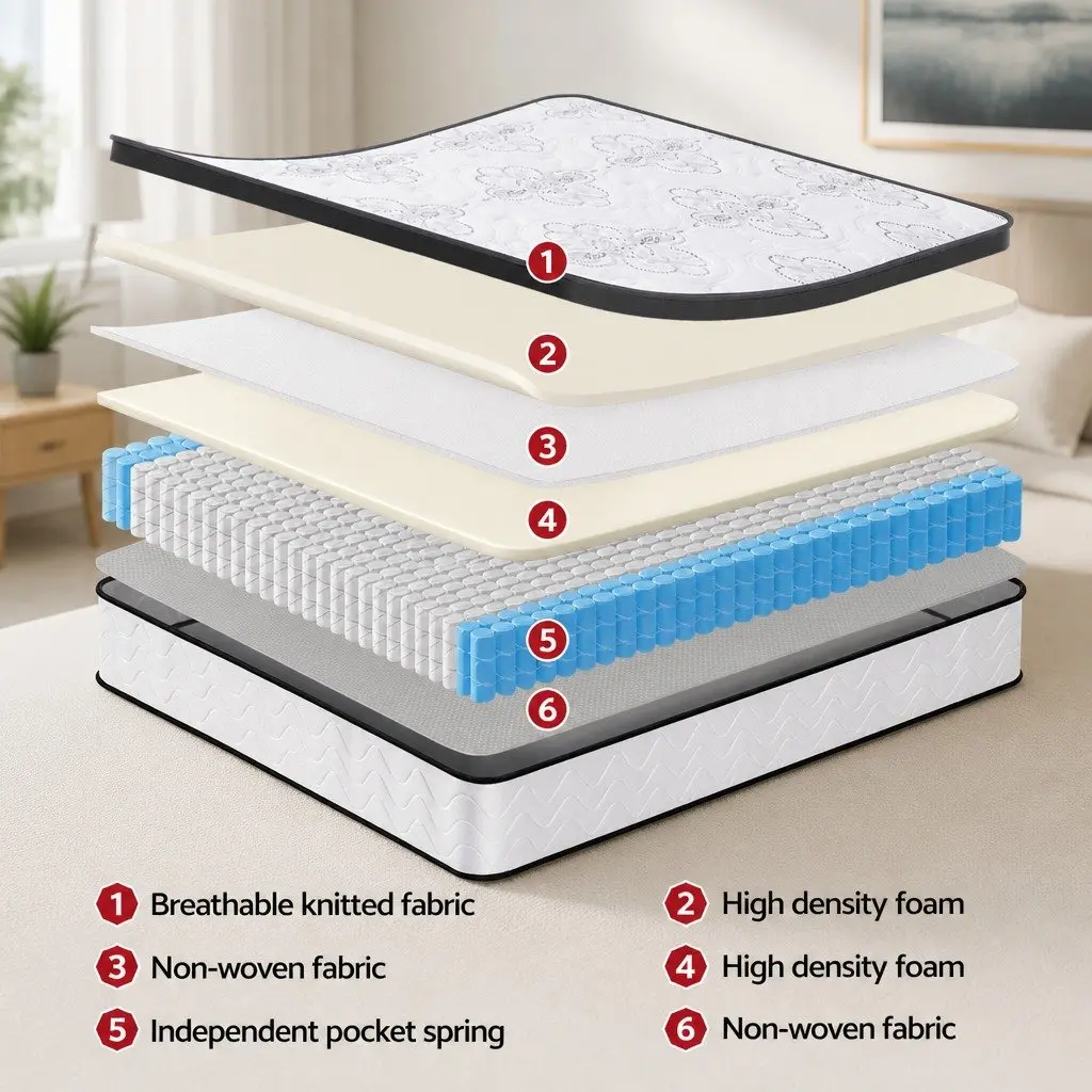 King Size Mattress Pocket Spring 30cm Medium Firm Foam White Euro Top
