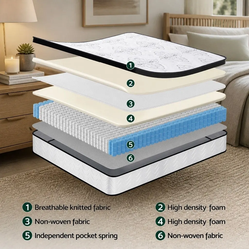 Single Mattress Pocket Spring 30cm Euro Top Medium Firm Foam White