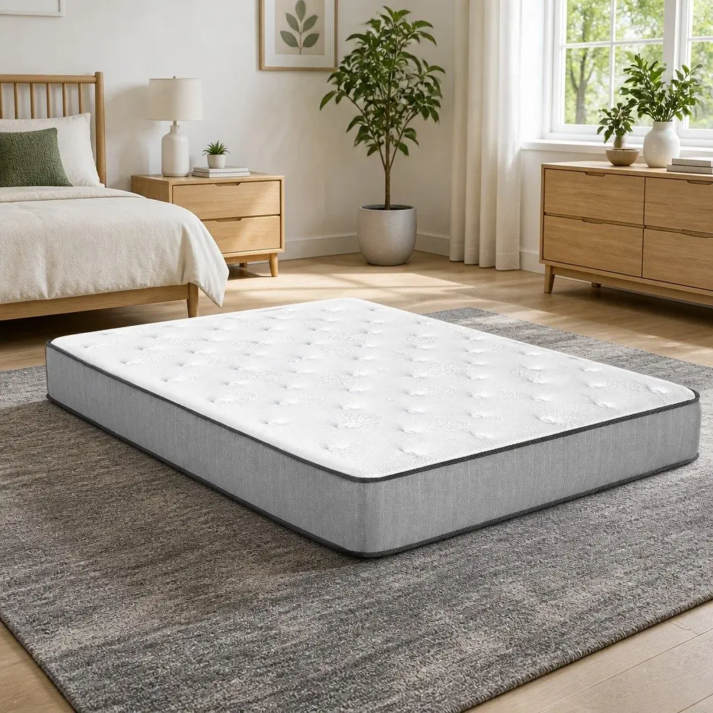King Size Mattress Extra Firm 23cm Coil Spring Hypoallergenic Grey White