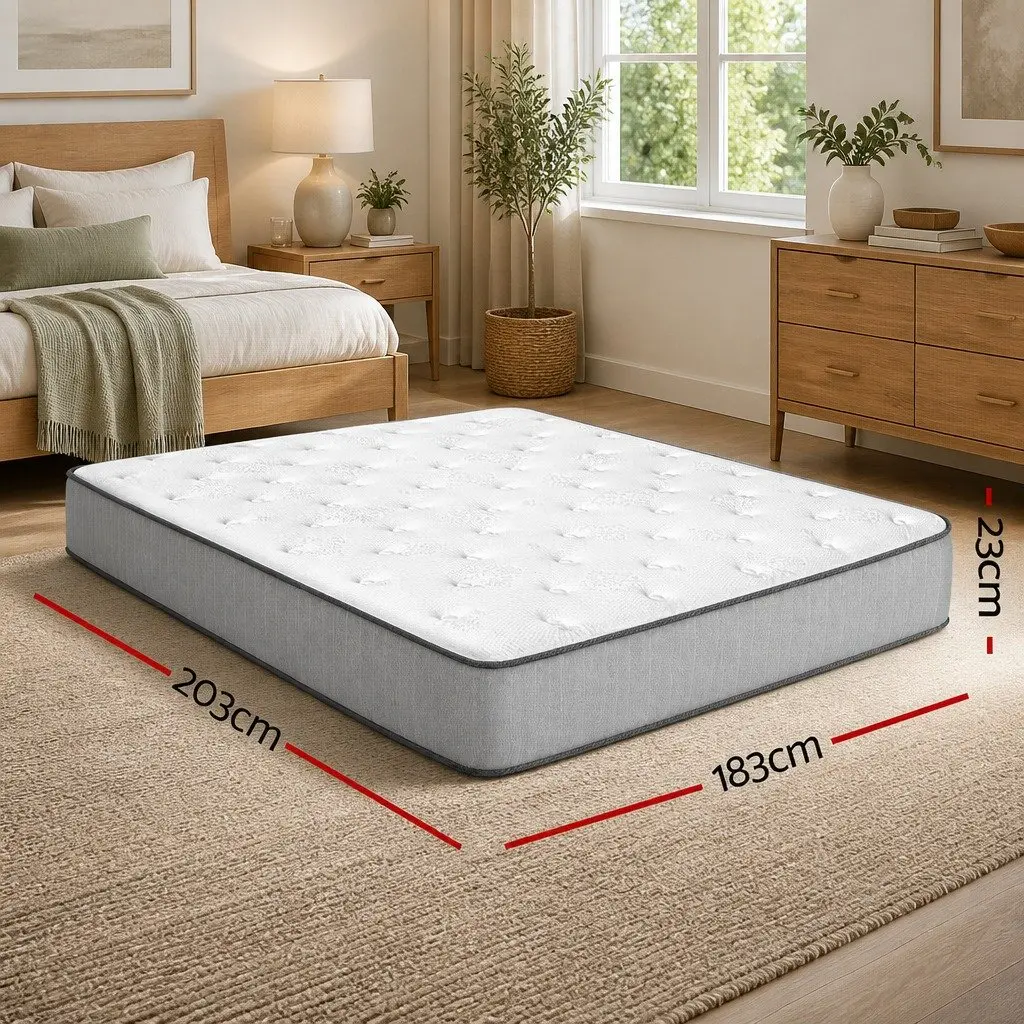 King Size Mattress Extra Firm 23cm Coil Spring Hypoallergenic Grey White