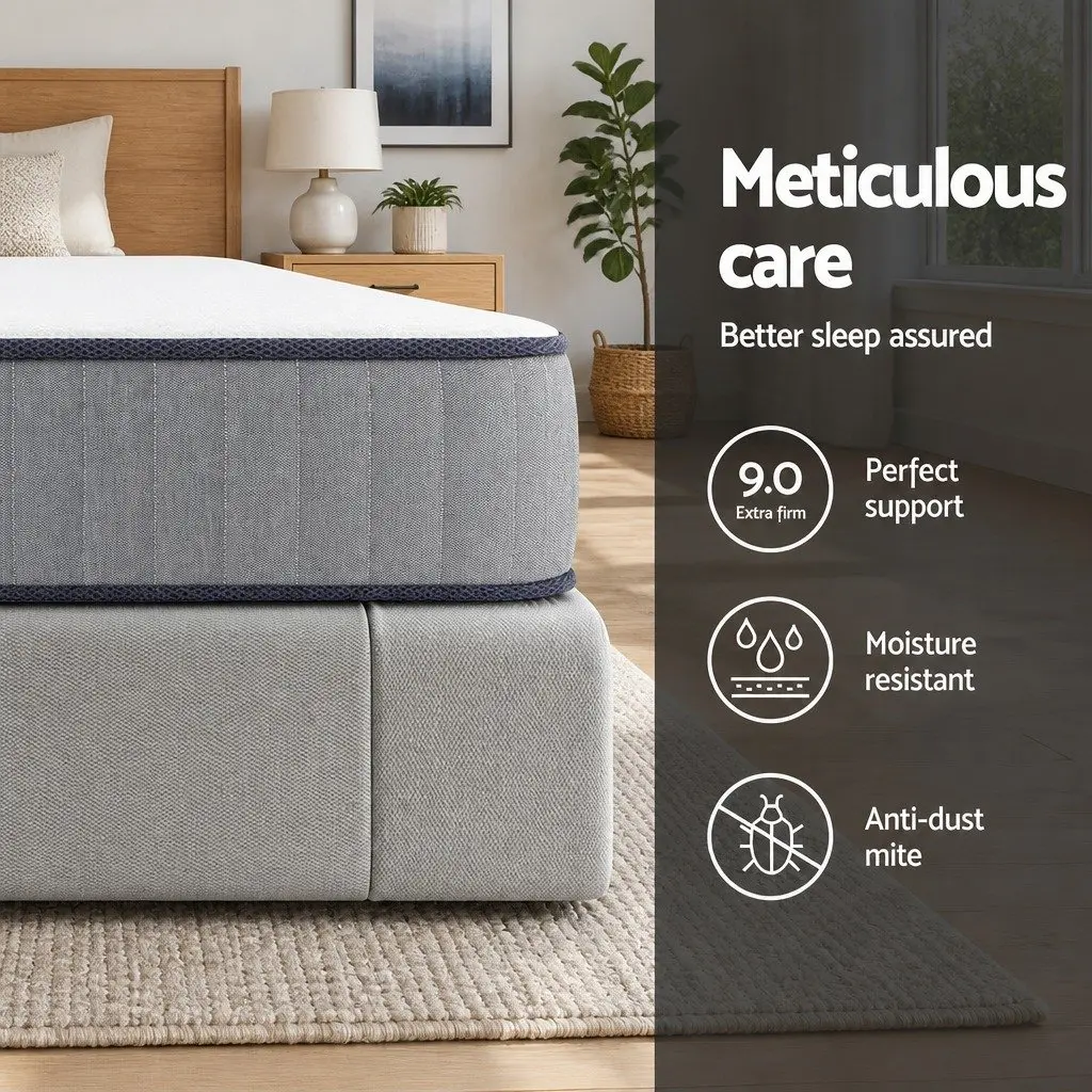 King Size Mattress Extra Firm 23cm Coil Spring Hypoallergenic Grey White