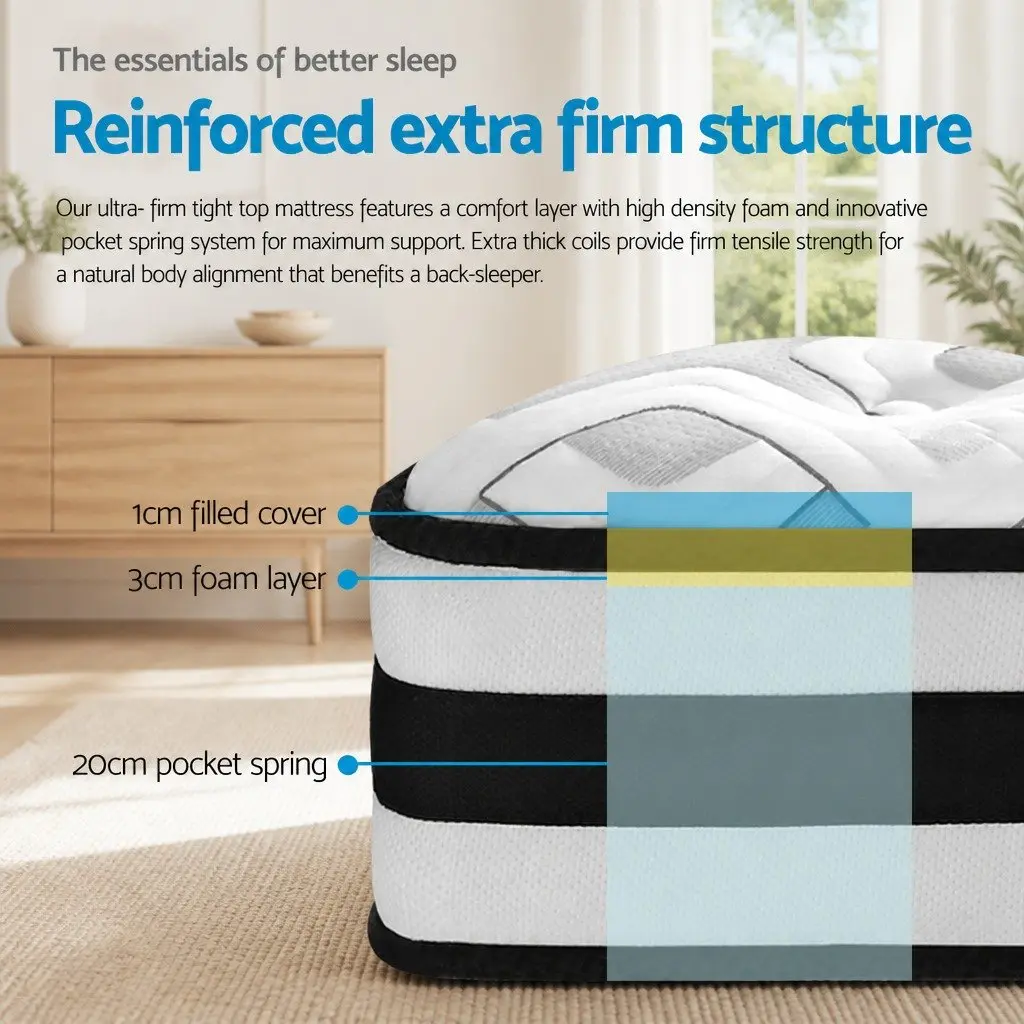 Double Mattress 24cm Ultra Firm Tight Top Pocket Spring Grey