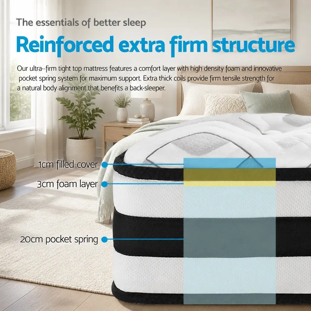 Queen Mattress 24cm Ultra Firm Support with Pocket Springs