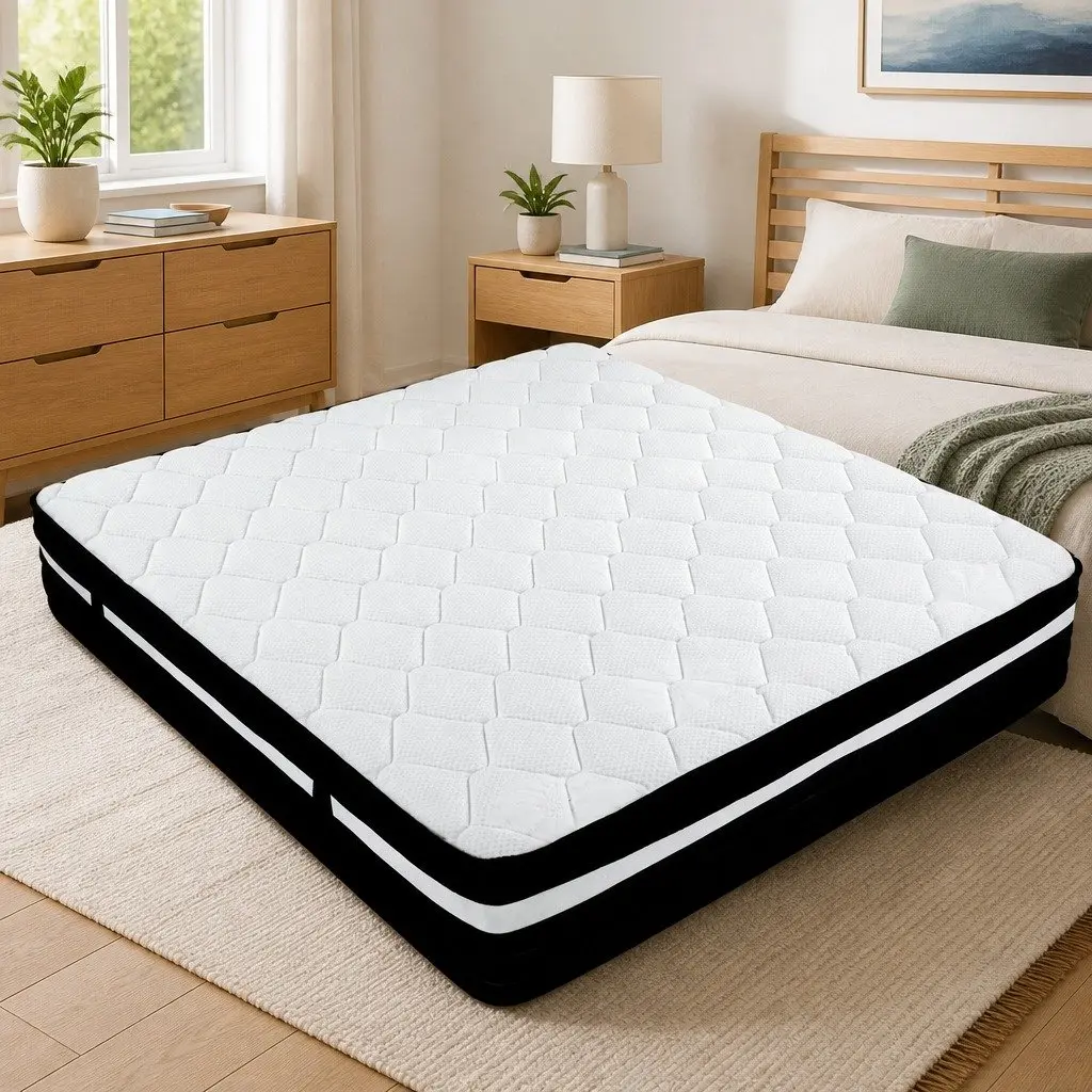 King Single Mattress 28cm Ultra Firm Pocket Spring Hypoallergenic Black Grey White