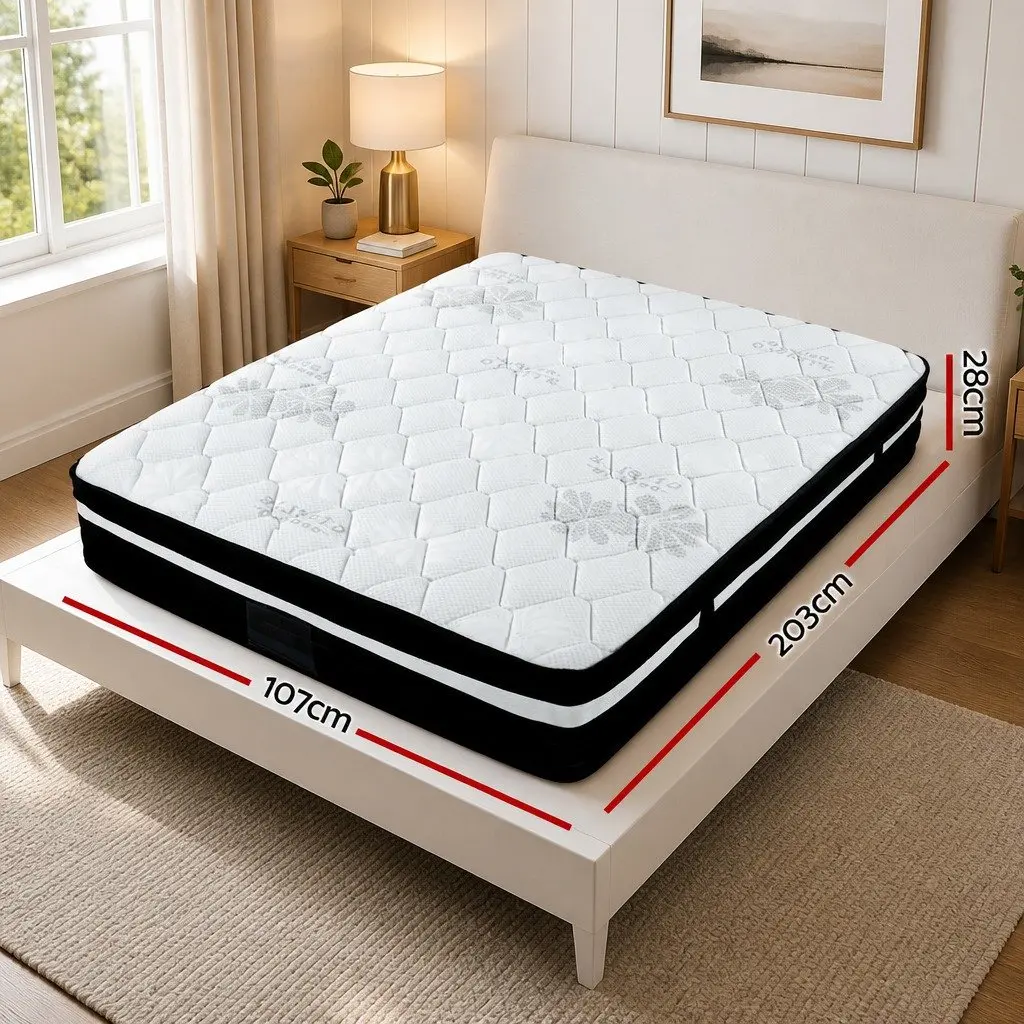 King Single Mattress 28cm Ultra Firm Pocket Spring Hypoallergenic Black Grey White
