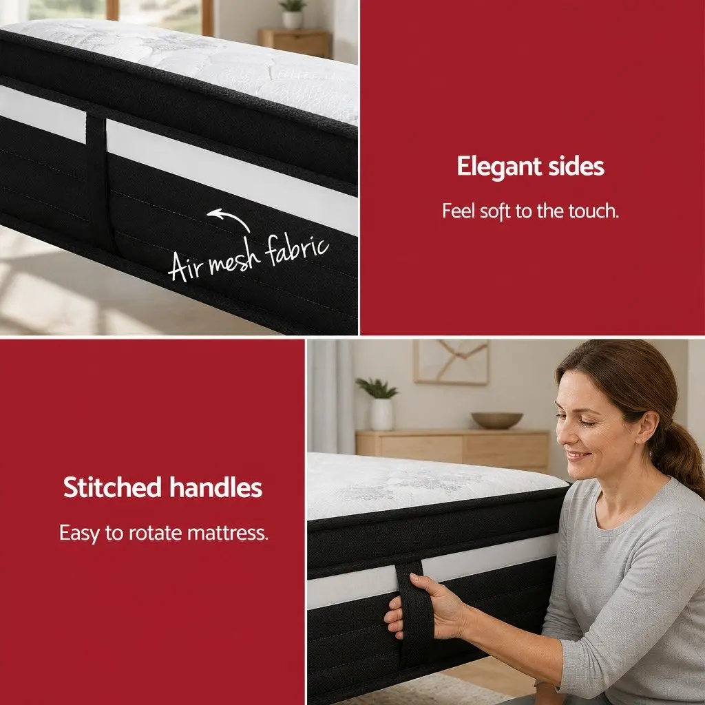 King Single Mattress 28cm Ultra Firm Pocket Spring Hypoallergenic Black Grey White