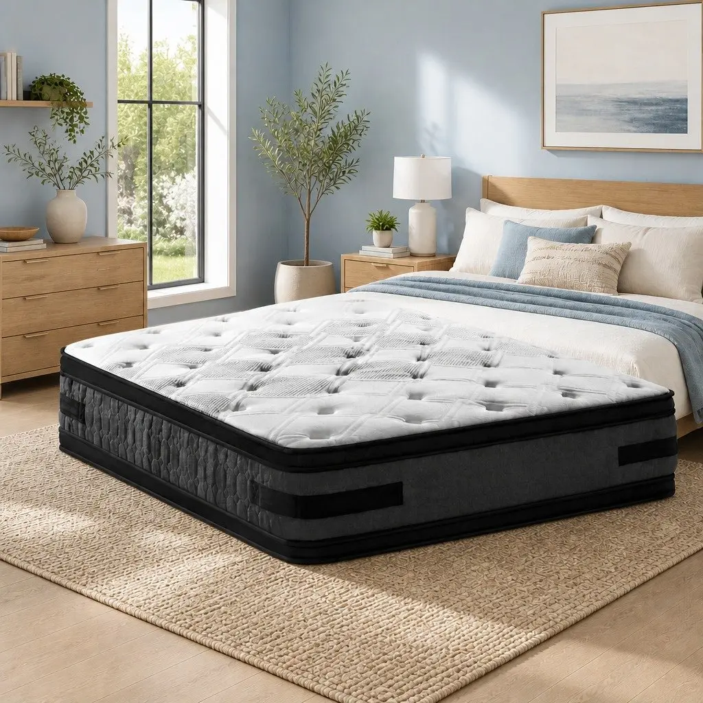 King Size Mattress Cool Gel Memory Foam 36cm Thick Double-Sided Flippable White Black Dark Grey
