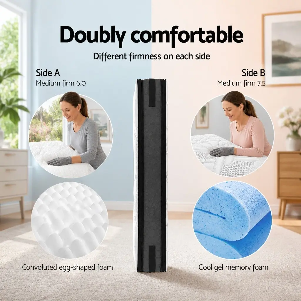 King Size Mattress Cool Gel Memory Foam 36cm Thick Double-Sided Flippable White Black Dark Grey