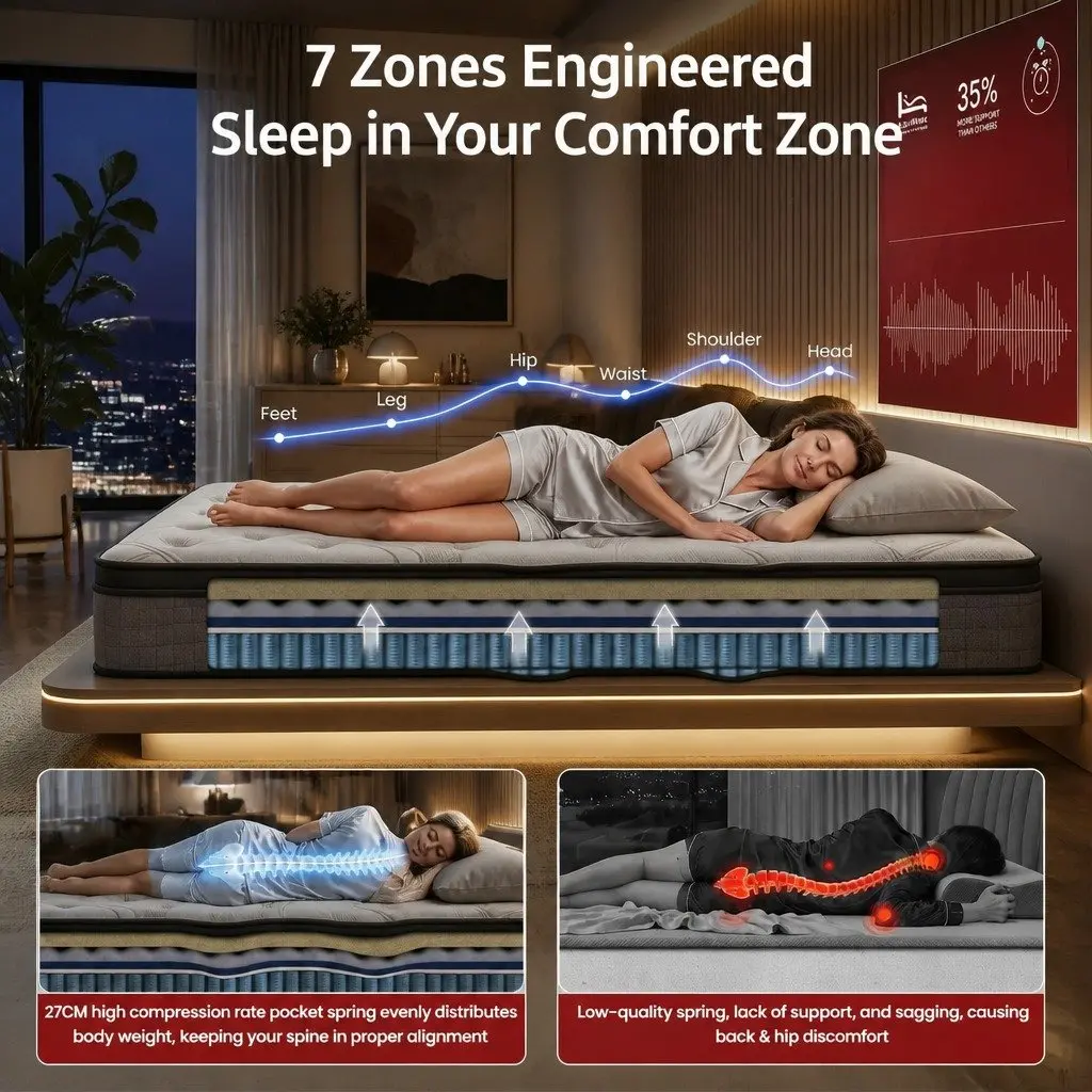 Double Mattress with 33cm Height and 7-Zone Support