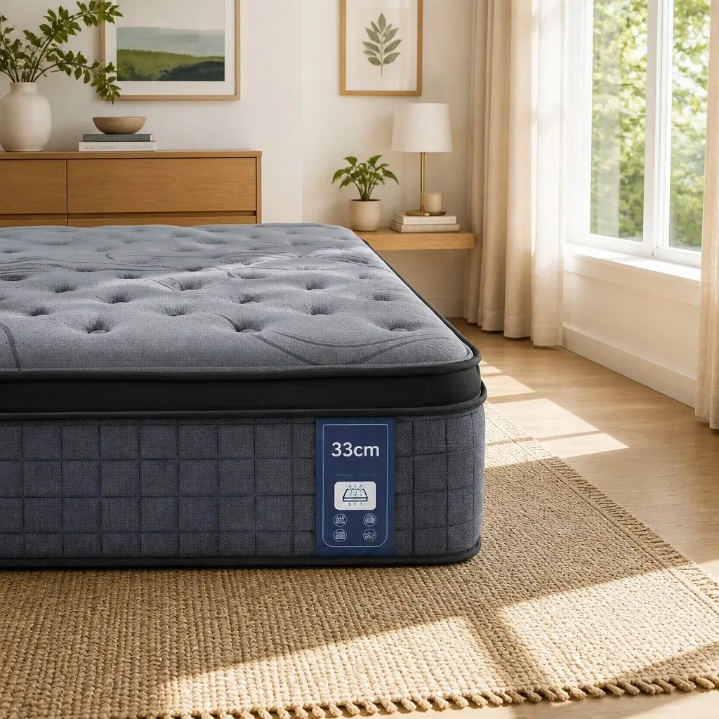King Single Mattress 33cm 7-Zone Pocket Spring 8.0 Extra Firm Dual-Row Edge
