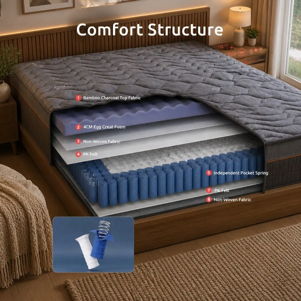 Single Mattress Bamboo Charcoal Fabric 25cm Grey Black