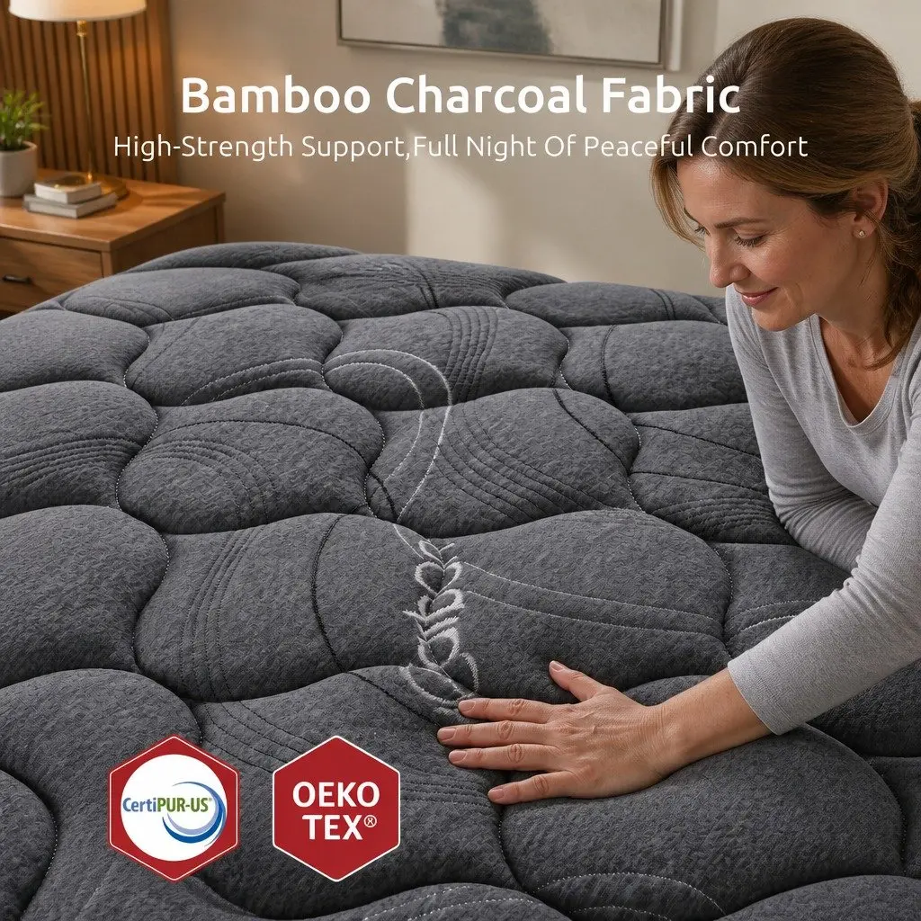 Single Mattress Bamboo Charcoal Fabric 25cm Grey Black