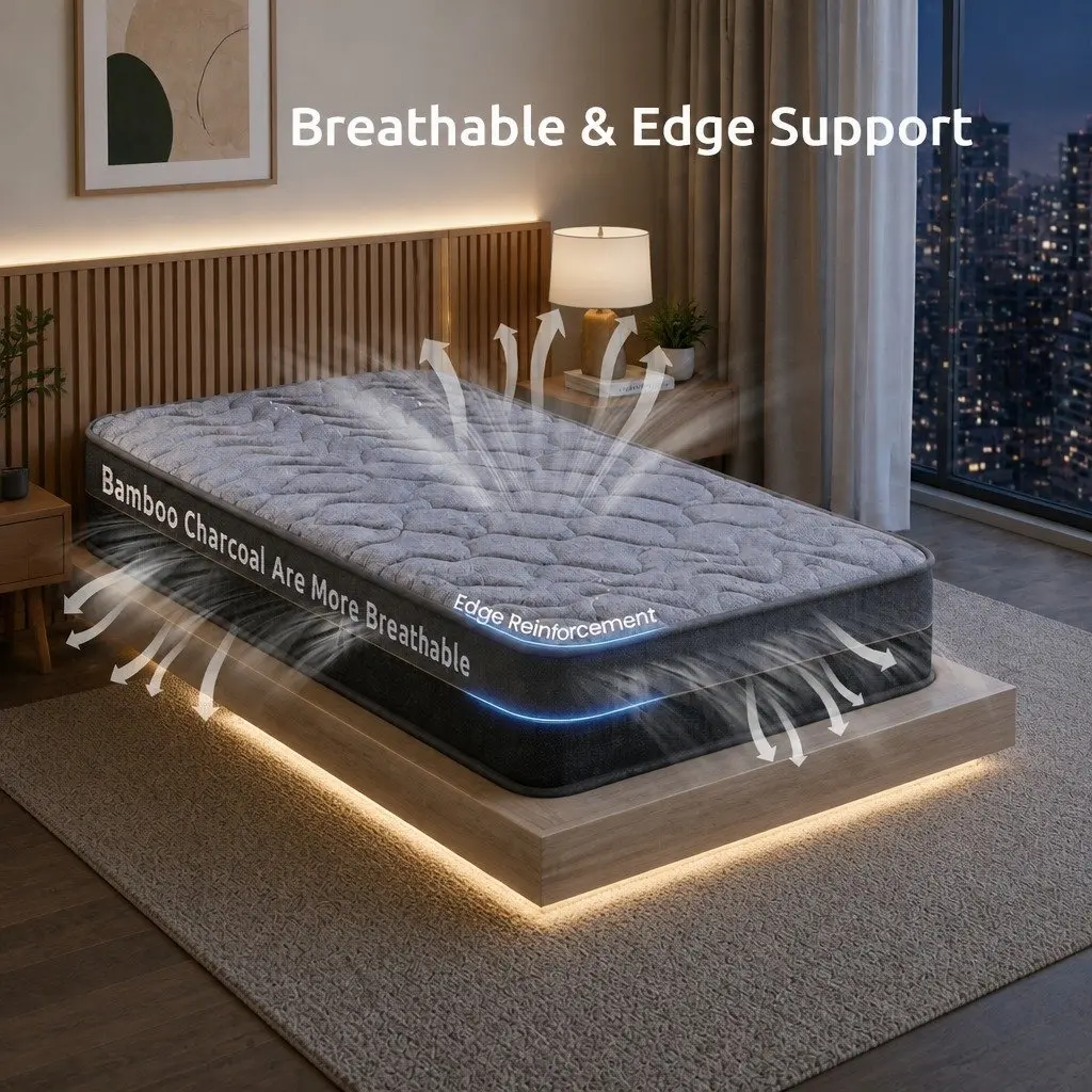 Single Mattress Bamboo Charcoal Fabric 25cm Grey Black