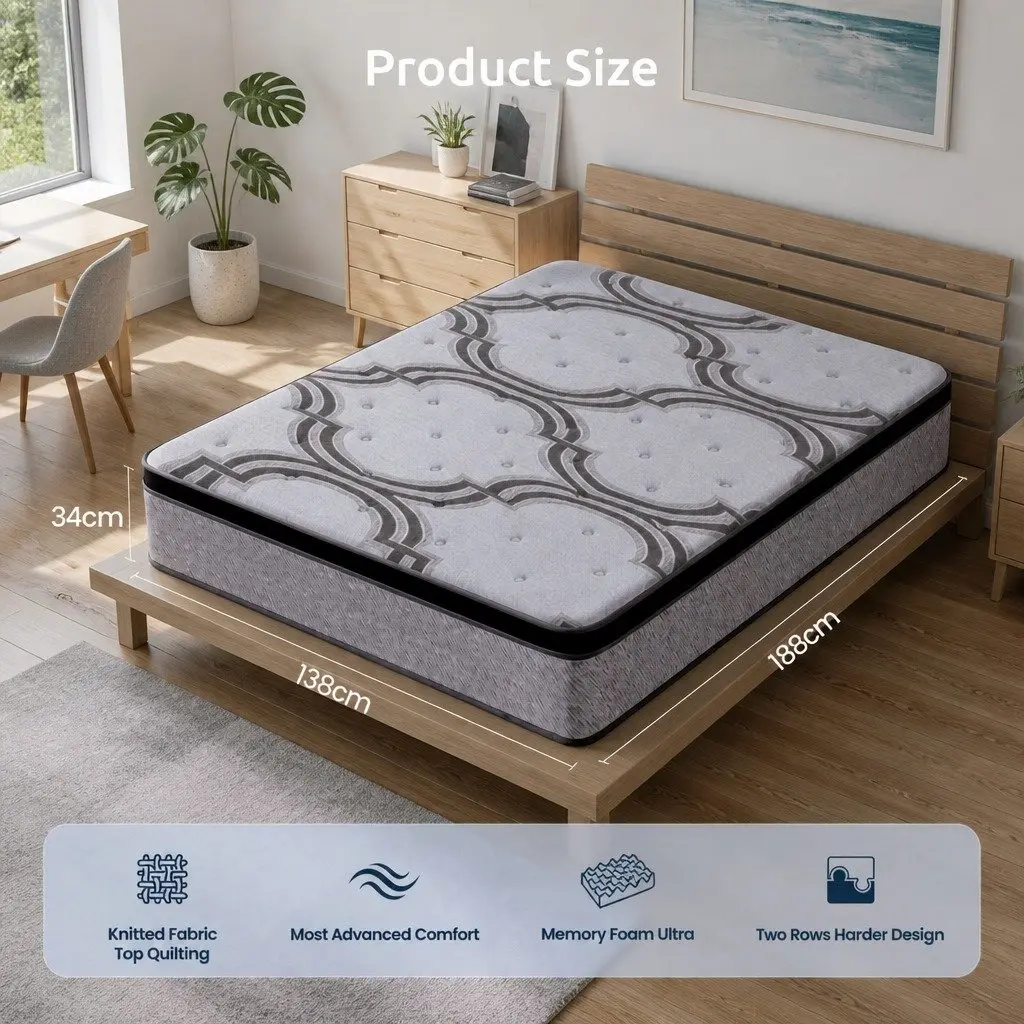 Double Mattress 34cm 5-Zone Pocket Spring Latex Memory Foam Firm Support