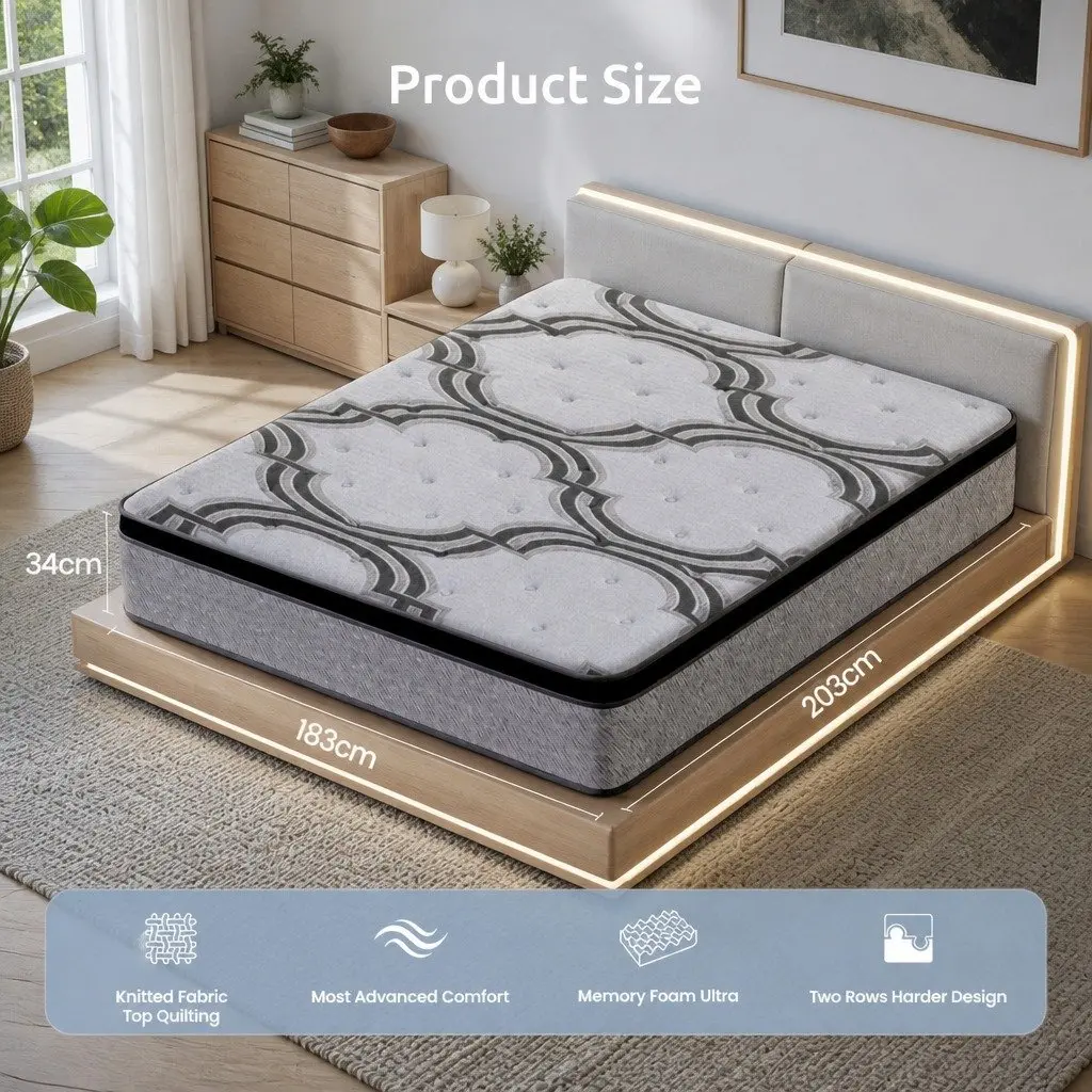 34cm Extra Firm Pocket Spring King Size Mattress