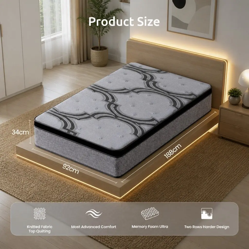 Extra Firm 34cm Single Mattress with 5-Zone Pocket Springs