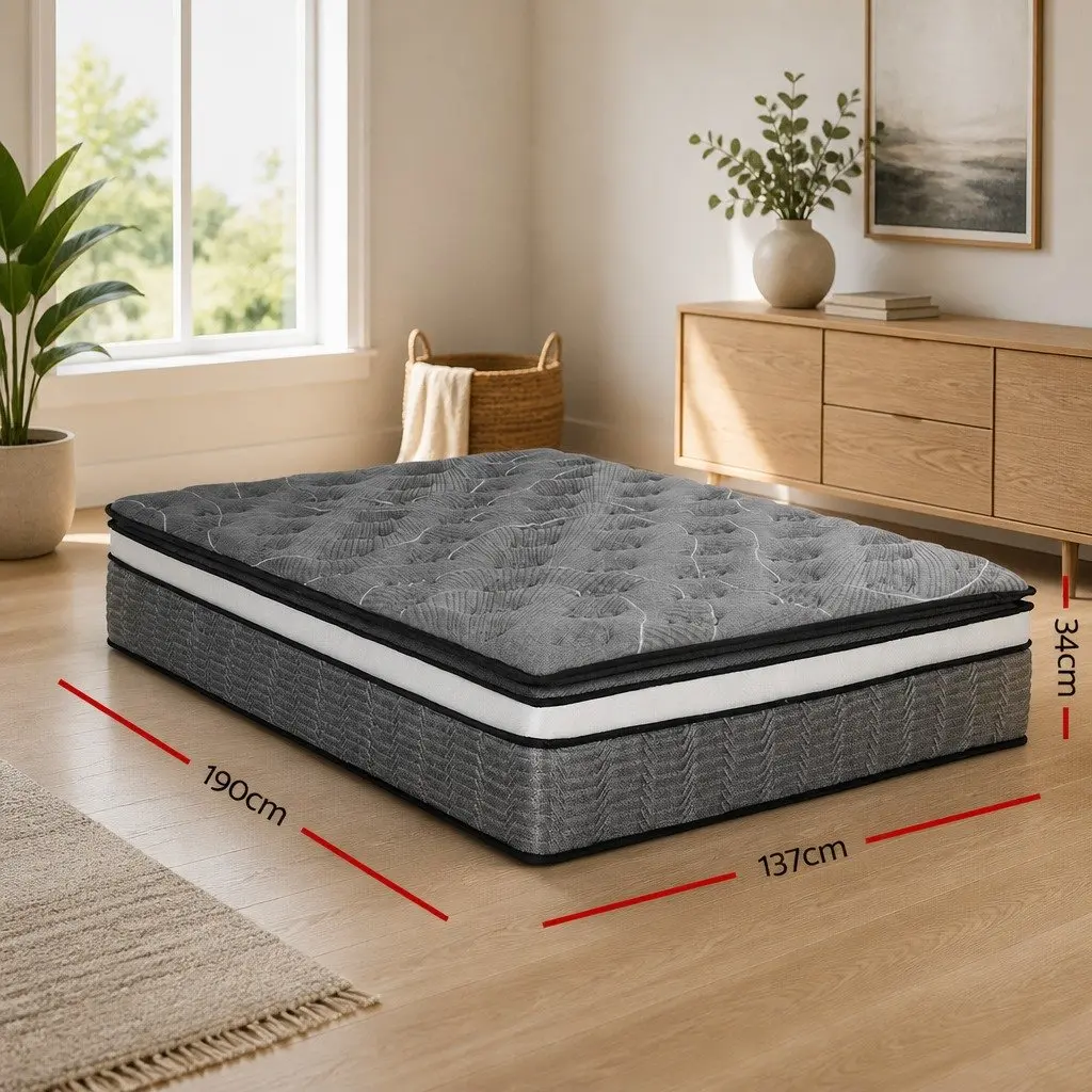 Double Mattress 34cm Pocket Spring Medium Firm Hypoallergenic Quilted Comfort