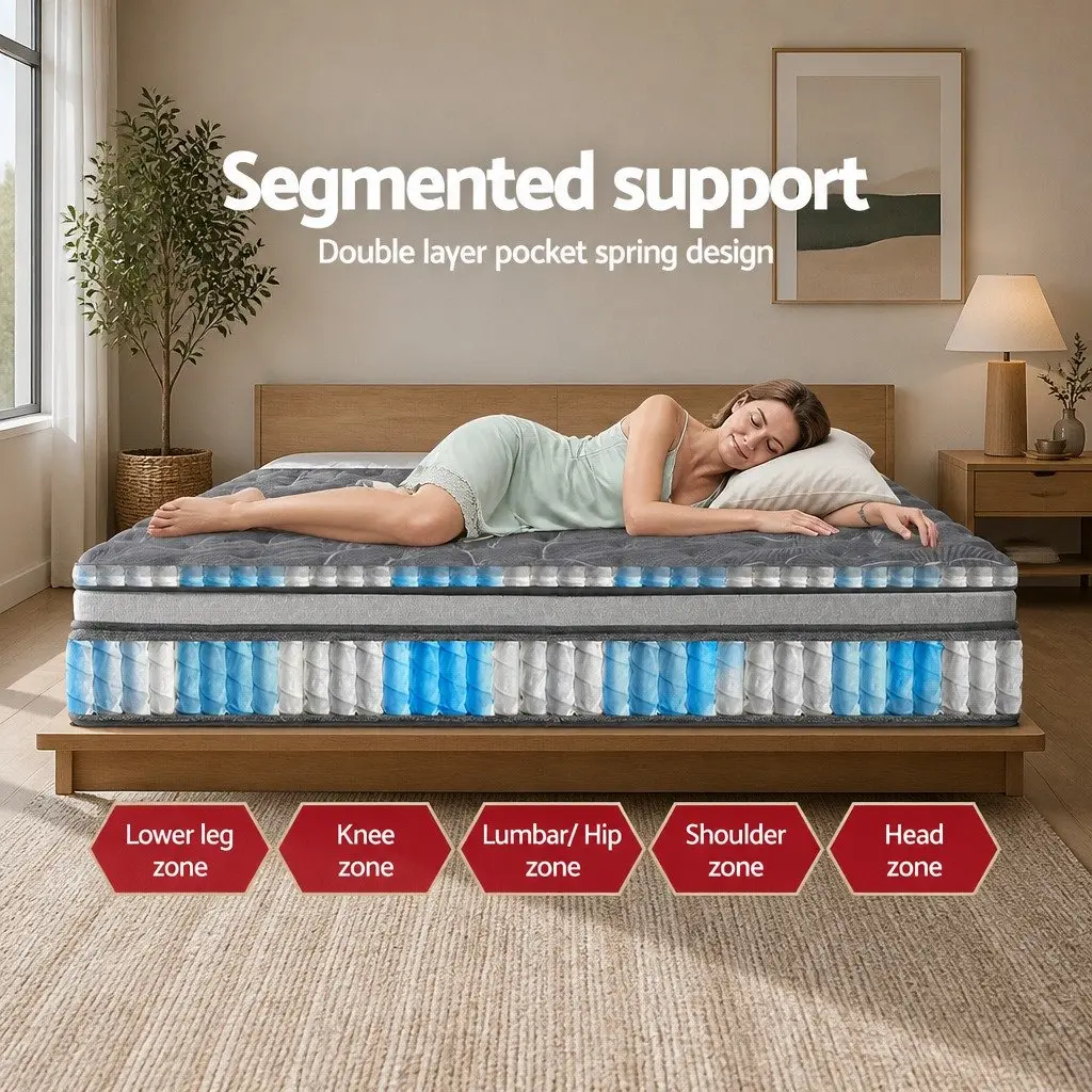 Double Mattress 34cm Pocket Spring Medium Firm Hypoallergenic Quilted Comfort