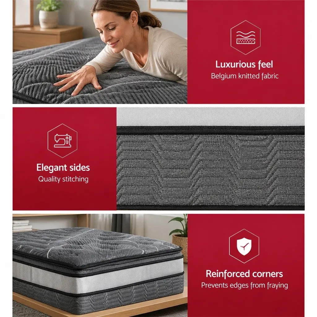 Double Mattress 34cm Pocket Spring Medium Firm Hypoallergenic Quilted Comfort